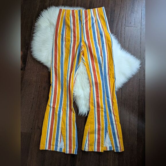 Free People Real Deal Front Spilt Flare Striped Pants L Large Bell Bottoms - Picture 2 of 7